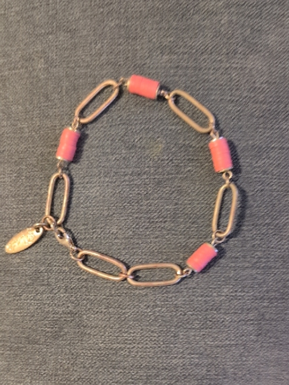 Plunder Gold-Tone Chain Bracelet with Coral Orange Discs